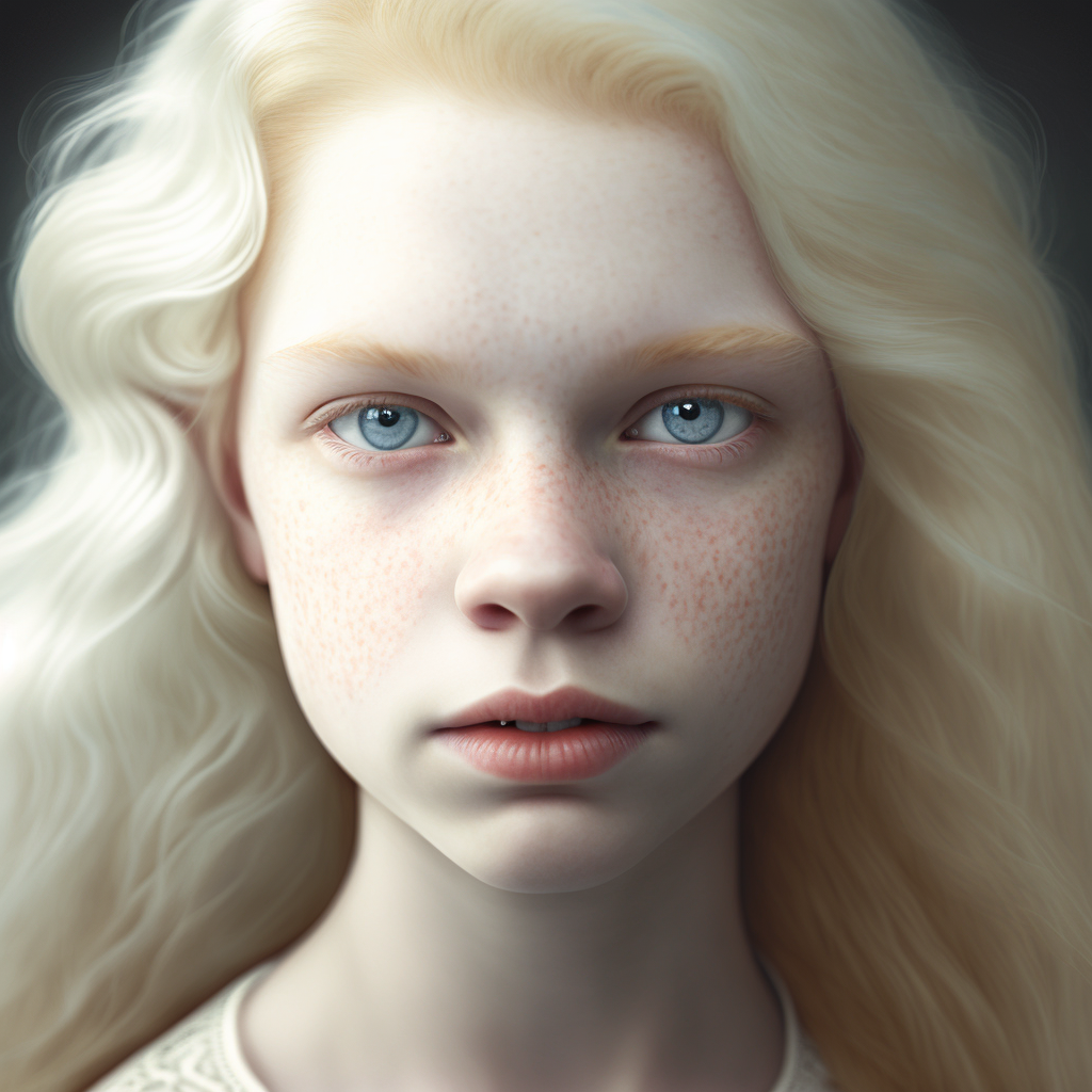 Albino devojka sa belom kosom, trepavicama, obrvama i plavim očima